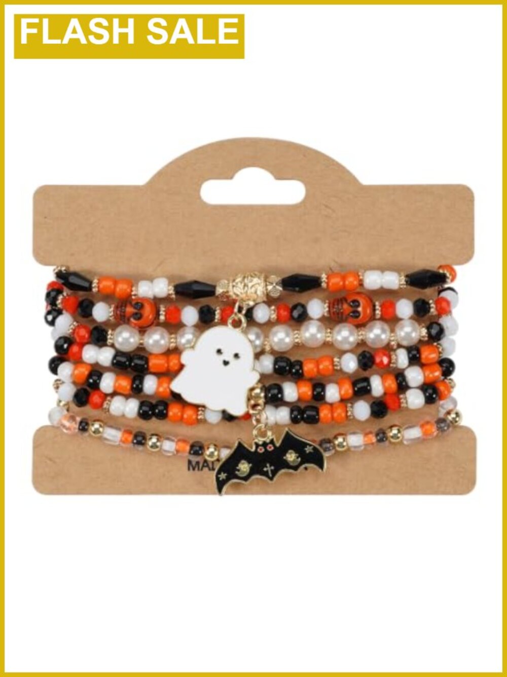 Stretch Beaded Bracelet Stack Set Ghost Bat Pumpkin Charms